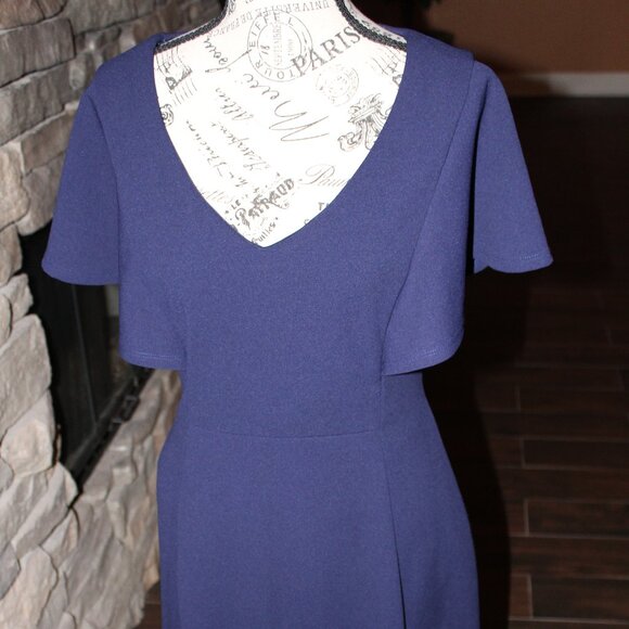 Liz Claiborne Fluttered Sleeve Navy A-Line Dress - Picture 2 of 7